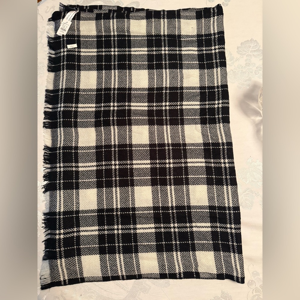 Talbots NWT Black and White Plaid Scarf acrylic wool